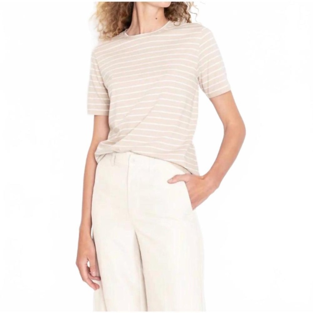 Kule Modern Short Sleeve Tee Size XL Sand White Stripes T-Shirt 100% Cotton Top